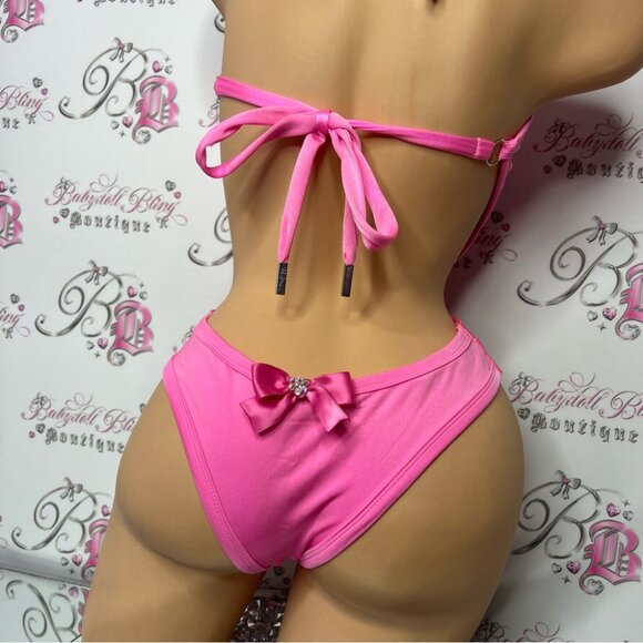 Custom swim suit one piece bikini style Swarovski crystals bling bows 🎀 ribbon - Picture 5 of 12